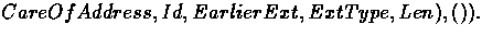\( CareOf Address, Id, Earlier Ext, Ext Type, Len ), ( )).\)